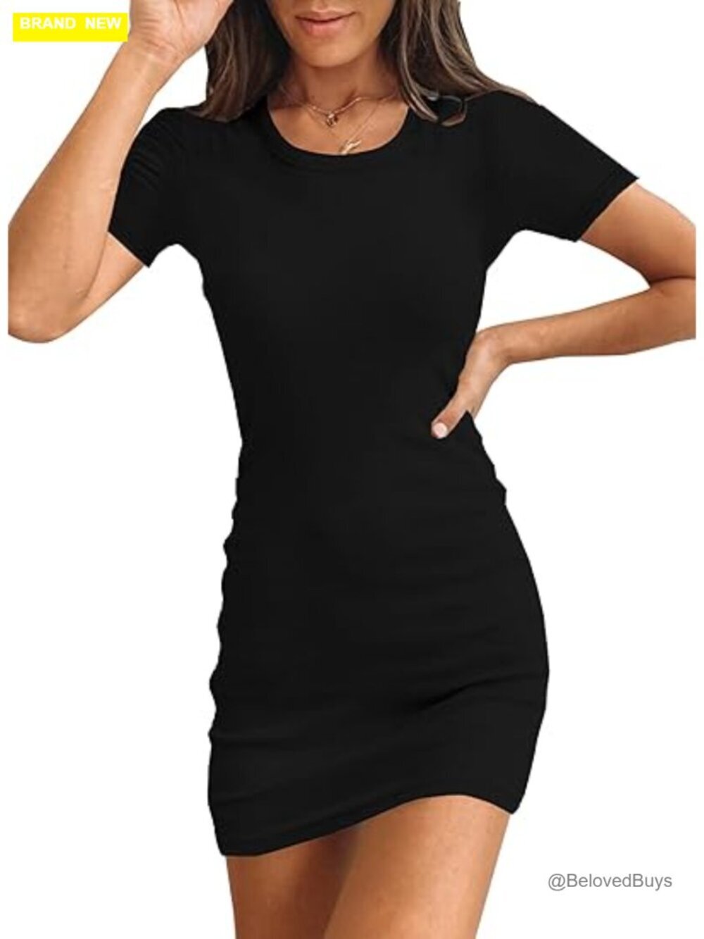 Slim Fit Bodycon Mini Dress Ribbed Knit Crewneck Sleeveless Summer Casual